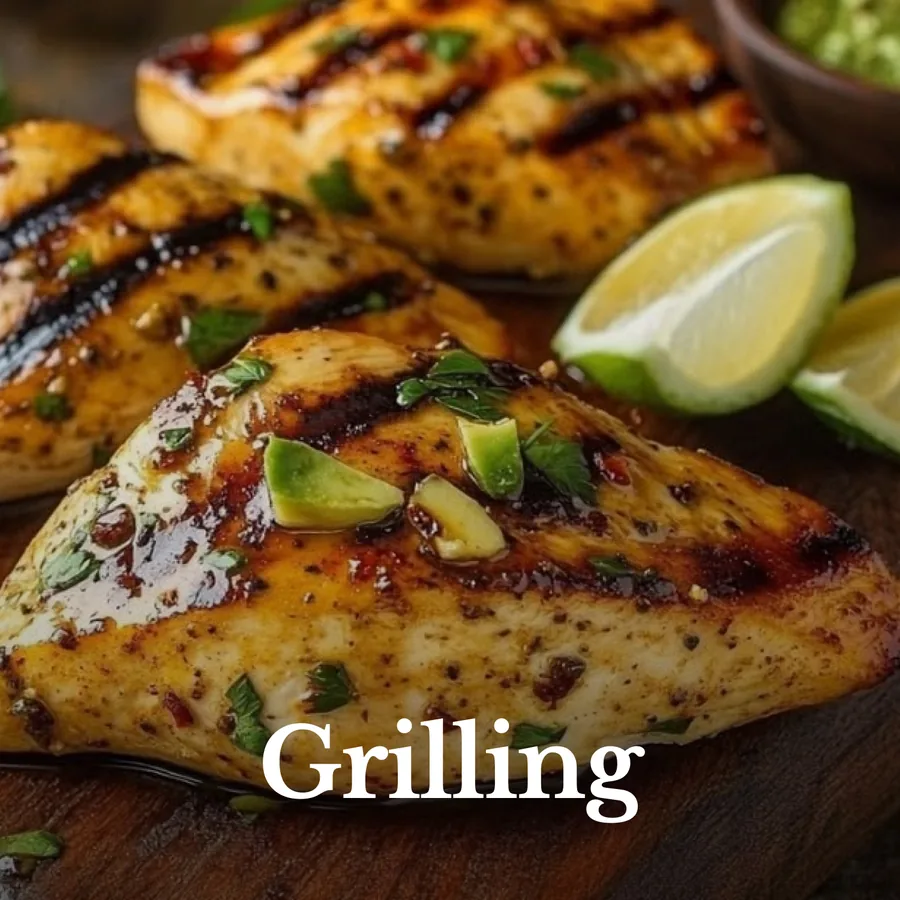 Grilled food brushed with avocado oil